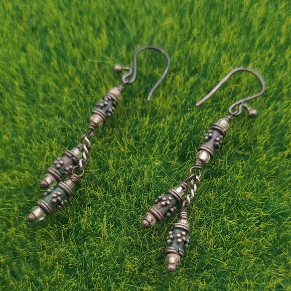 Artisan Silver-Tone Dangle Earrings – Tribal Boho Design E1035